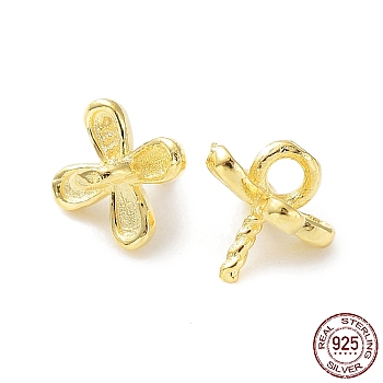 925 Sterling Silver Peg Bails Pin Charms, for Baroque Pearl Making, 4-Petal Flower, with S925 Stamp, Real 18K Gold Plated, 6x5x5mm, Hole: 1.4mm, Pin: 0.7mm