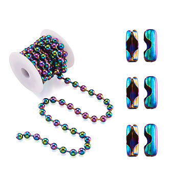 2m PVD Vacuum Plating 304 Stainless Steel Ball Chains, with 4Pcs Ball Chain Connectors, with Spool, Rainbow Color, 8mm, 6.56 Feet(2m)/spool