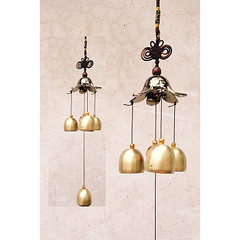 Alloy Wind Chimes Hanging Ornaments with Bell, Flower, 380x60mm