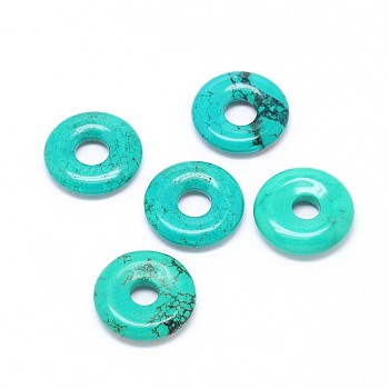 Natural Howlite Donut/Pi Disc Pendants, Dyed & Heated, Turquoise, Donut Width: 11mm, 30x6mm, Hole: 8mm