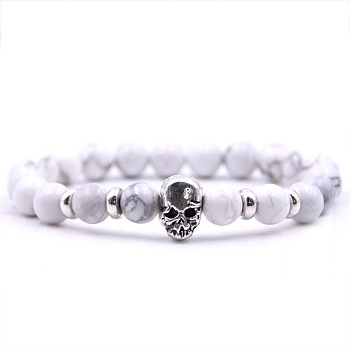 Natural Howlite Stretch Bracelets, Skull