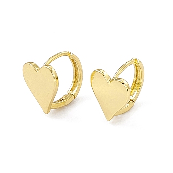 Rack Plating Brass Heart Hoop Earrings for Women, Cadmium Free & Lead Free, Real 18K Gold Plated, 13.5x13x2.5mm, Pin: 0.9mm