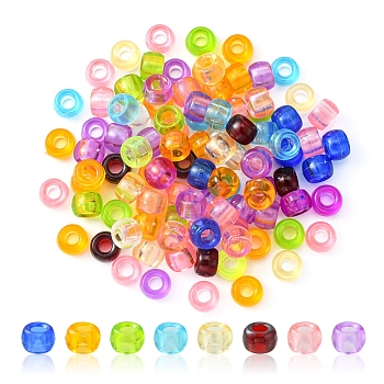 Transparent Acrylic European Beads, Large Hole Barrel Beads, Mixed Color, 9x6mm, Hole: 4mm