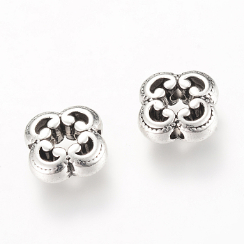 Tibetan Style Alloy Beads, Flower, Cadmium Free & Lead Free, Antique Silver, 10x10x4mm, Hole: 1.5mm