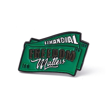 Dollar Money Enamel Pin, Word Financial Freedom Matters Alloy Brooch for Backpack Clothes, Rectangle Pattern, 19x29x1.5mm, Pin: 1.2mm