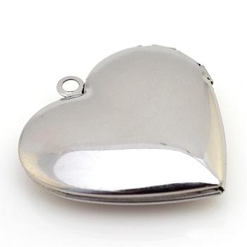 316 Stainless Steel Photo Locket Pendants, Heart, Stainless Steel Color, 29x28x7mm, Hole: 2mm, Inner Measure: 21x17mm