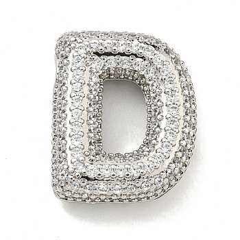 Platinum Plated Brass Micro Pave Cubic Zirconia Pendants, Letter Charms, Letter D, 21.8x19x5.8mm, Hole: 3.5x2mm