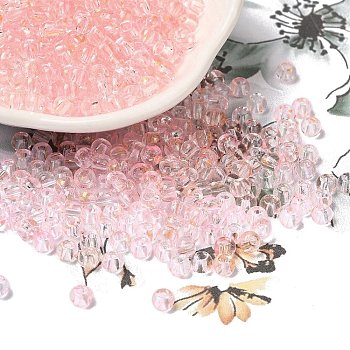 Transparent Colours Glass Round Beads, with Glitter Powder, Round Hole, Pink, 4x3mm, Hole: 1.4mm, about 4500pcs/pound