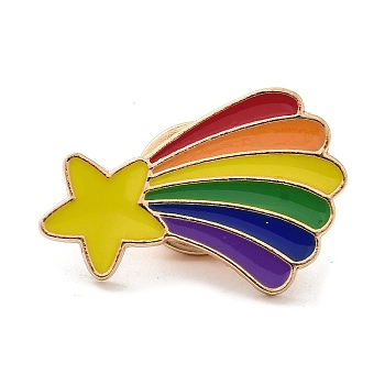 Pride Rainbow Theme Enamel Pins, Light Gold Alloy Badge for Backpack Clothes, Colorful, Star, 17.5x26x1.5mm
