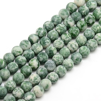 Frosted Natural Green Spot Jasper Round Bead Strands, 6mm, Hole: 1mm, about 63~65pcs/strand, 14.9~15.6 inch