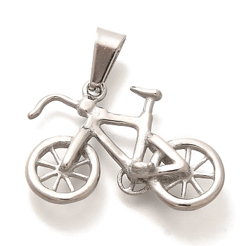 Anti-Tarnish 304 Stainless Steel Pendants, Bicycle Charm, Stainless Steel Color, 17.5x25x6.5mm, Hole: 3.5x7mm