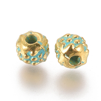 Alloy Beads, Rondelle, Bumpy, Golden & Green Patina, 4.2x3.8mm, Hole: 1.2mm