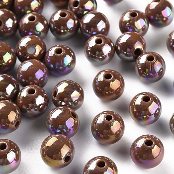 Opaque Acrylic Beads, AB Color Plated, Round, Camel, 10x9mm, Hole: 2mm, about 940pcs/500g