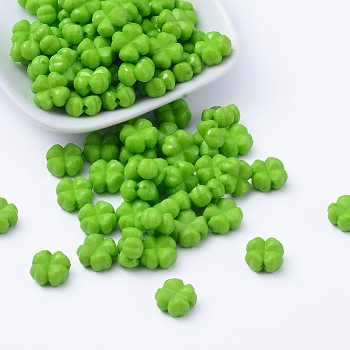Opaque Acrylic Beads, Faceted Clover, Lime Green, 11x11x6mm, Hole: 1mm, about 1100pcs/500g