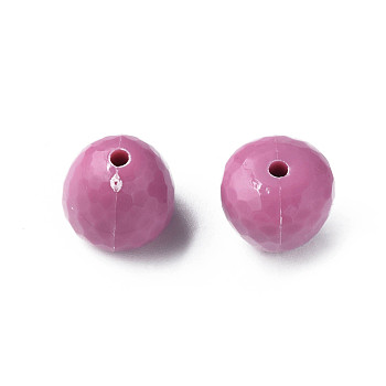 Opaque Acrylic Beads, Faceted, Teardrop, Flamingo, 15x14.5mm, Hole: 2mm, about 243pcs/500g