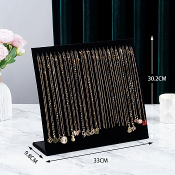 Velvet Necklace Organizer Display Stands for 24 Necklaces, Jewelry Display Rack for Necklaces, Rectaangle, Black, 9.8x33x30.2cm