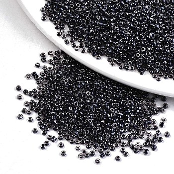 12/0 Glass Seed Beads, Transparent Inside Colours Luster, Round Hole, Round, Black, 12/0, 2~2.5x1.5~2mm, Hole: 0.8mm, about 6666pcs/100g