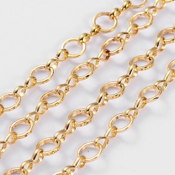 Brass Handmade Chains Mother-son Chains, Unwelded, with Spool, Golden Color,  Mother Link: 6mm in diameter,  1mm thick, Son Link: 5.5mm in diameter,  1mm thick, about 32.8 Feet(10m)/roll