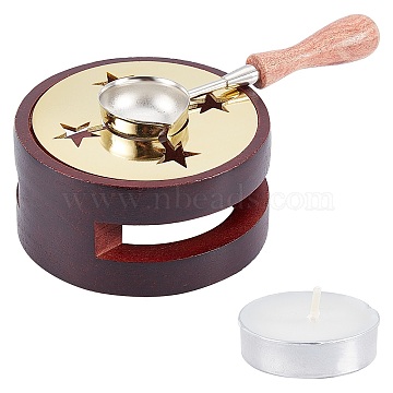 Wax Seal Stamp Set, with Wood Wax Furnace and Wax Sticks Melting Spoon Tool, Mixed Color, Packing Box: 10.15x10.15x7.15cm(TOOL-WH0021-87)