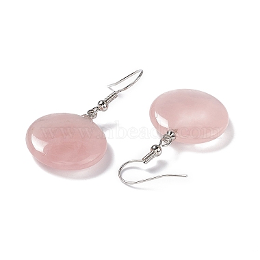 Boucles d'oreilles rondes plates en quartz rose naturel(EJEW-D188-03P-09)-3