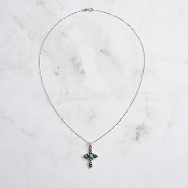 Natural Turquoise & Cubic Zirconia Cross Pendant Necklaces(NJEW-L125-001ASP)-2