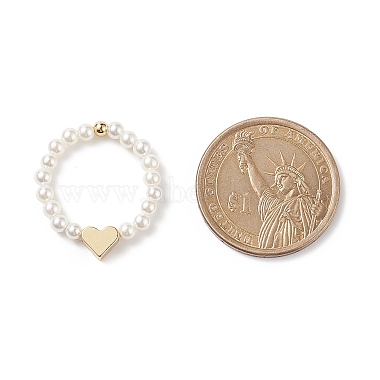 Женские эластичные кольца с жемчугом и латунью в форме сердца из бисера(RJEW-TA00056)-4