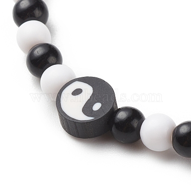 Polymer Clay Yin Yang & Acrylic Round Beaded Stretch Bracelet for Women(BJEW-JB08529)-4