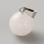 Natural Quartz Crystal Round Sphere Pendants, Rock Crystal Ball Charms with Platinum Tone Iron Snap on Bails, 18x14mm, Hole: 7x3mm(G-WH0030-47C)