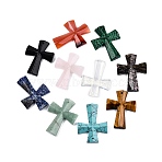 Natural & Synthetic Mixed Stone Pendants, Cross Charms, Mixed Dyed & Undyed, 46~47x35~36x7~8.5mm, Hole: 1.2~1.4mm(G-N344-31)