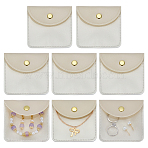 Square PU Leather & PVC Gift Jewelry Packaging Bags with Snap Button, for Earrings Bracelet Packaging, White, 8x8x0.1~0.65cm(ABAG-WH0062-06B)