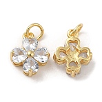 Brass Pendants, with Cubic Zirconia, Lead Free & Cadmium Free, Clover Charms, Real 18K Gold Plated, Clear, 13x10x5mm, Hole: 3.4mm(X1-KK-M249-35G-01)