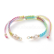 Adjustable Polyester Braided Cord Bracelet Making, with Brass Beads, 304 Stainless Steel Jump Rings and Freshwater Pearl Beads, Colorful, 15~16.5cm(AJEW-JB00859-03)