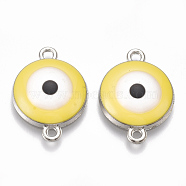 Alloy Links connectors, with Enamel, Flat Round with Evil Eye, Platinum, Gold, 22x16x4.5mm, Hole: 1.5mm(ENAM-S016-30E)
