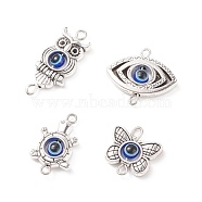 Tibetan Style Alloy Connerctor Charms, with Royal Blue Evil Eye Resin Beads, Owl & Butterfly & Eye & Tortoise, Antique Silver, 16~26x11.5~21x4mm, Hole: 1.5~2.1mm(PALLOY-JF01530)