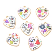 Printed Alloy Pendants, Golden, Stamp with Heart, Mixed Color, 25.5x23x2.5mm, Hole: 2mm(X-ENAM-D051-13G)