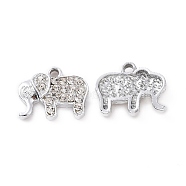 Alloy Crystal Rhinestone Pendants, Elephant Charms, Platinum, 12.5x16x3.5mm, Hole: 1.8mm(ALRI-H004-22P)