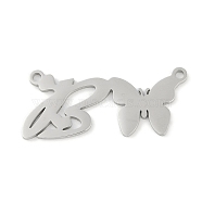 Non-Tarnish 304 Stainless Steel Pendants, Letter & Butterfly Charms, Letter B, 11x25.5x0.9mm, Hole: 1.2mm(STAS-L279-002P-B)