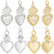 8Pcs 4 Style Rack Plating Brass Micro Pave Cubic Zirconia Pendants, Lead Free & Cadmium Free, Long-Lasting Plated, Sacred Heart Charm, Real 18K Gold Plated & Platinum, 22~23.5x12.5~14x2~3mm, Hole: 3~3.5mm, 2pcs/style(KK-BBC0012-99)