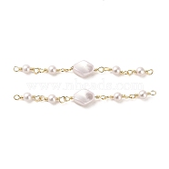 Rack Plating Brass Rhombus Links Connector Charms, with ABS Plastic Imitation Pearl Beads, Real 18K Gold Plated, WhiteSmoke, 62.5mm(KK-M266-28G)