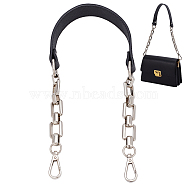 PU Leather Bag Handles, with Alloy Cable Chain & Swivel Clasps, for Bag Replacement Accessories, Black, 58.2x3.1x0.35cm(FIND-WH0135-74)