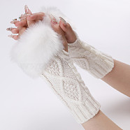 Polyacrylonitrile Fiber Yarn Knitting Fingerless Gloves, Fluffy Winter Warm Gloves with Thumb Hole, White, 200~260x125mm(COHT-PW0001-15A)