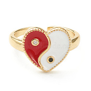 Brass Micro Pave Cubic Zirconia Finger Rings, with Enamel, Long-Lasting Plated, Real 18K Gold Plated, Heart, Red, US Size 7 3/4(17.9mm), 2.5mm, Inner Diameter: 18mm(RJEW-P021-01H)