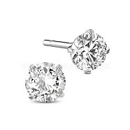 SHEGRACE Rhodium Plated 925 Sterling Silver Four Pronged Ear Studs, with AAA Cubic Zirconia and Ear Nuts, Clear, 4mm(JE420A-01)