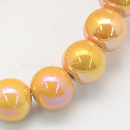 Handmade Porcelain Round Beads, AB Color Plated, Gold, 6mm, Hole: 1.5mm(X-PORC-S490-6mm-12)