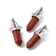Synthetic Goldstone Big Pendants, 7 Chakra Faceted Bullet Charms, with Platinum Plated Brass Findings and Colorful Rhinestone, Cadmium Free & Lead Free, 55x22.5x16mm, Hole: 8x5mm(G-I342-01P-09)