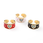 Brass Micro Pave Clear Cubic Zirconia Cuff Rings, Open Rings, with Enamel, Heart with Evil Eye, Mixed Color, US Size 7 1/4(17.5mm)(RJEW-H543-11G)