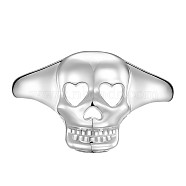 SHEGRACE Adjustable Rhodium Plated 925 Sterling Silver Finger Rings, for Halloween, Skull, Platinum, Size 8, Inner Diameter: 18mm(JR818A)