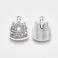 Tibetan Style Alloy Pendants, Cadmium Free & Lead Free,, Cake Word with Happy Birthday, Antique Silver, 21.5x15x2mm, Hole: 1.8mm, about 609pcs/1000g(TIBE-S314-65AS-LF)