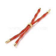 Nylon Cord Silder Bracelets, for Connector Charm Bracelet Making, with Rack Plating Golden Brass Findings, Long-Lasting Plated, Cadmium Free & Lead Free, Orange Red, 8-5/8~9 inch(22~22.8cm), 0.3cm, Hole: 2.6mm(MAK-C003-03G-12)