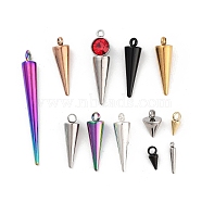 Stainless Steel with Glass Rhinestone Pendants, Cone Charm, Mixed Color, 7.5~35.5x2~5mm, Hole: 1.8~2.5mm(STAS-XCP0001-78)